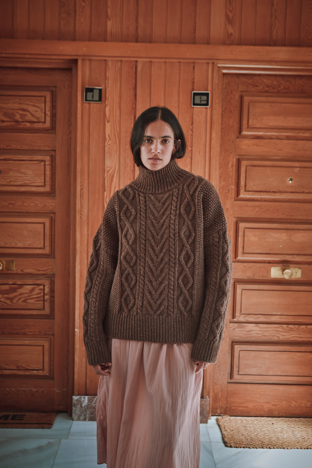 GWENAELLE Pull irlandais en laine mérinos - Chocolat