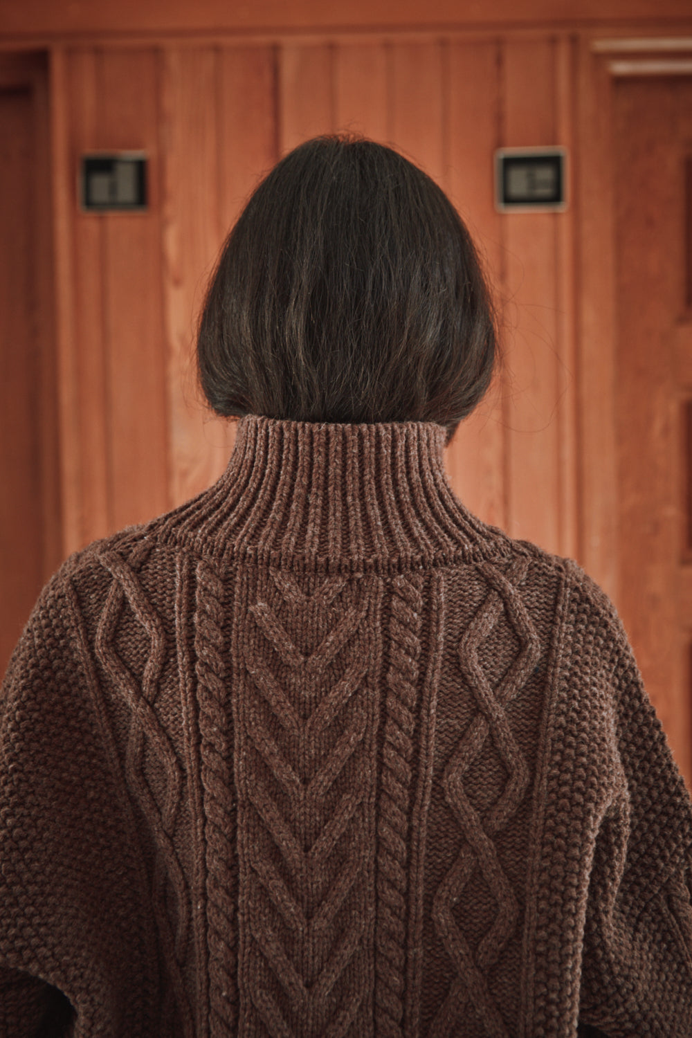 GWENAELLE Pull irlandais en laine mérinos - Chocolat