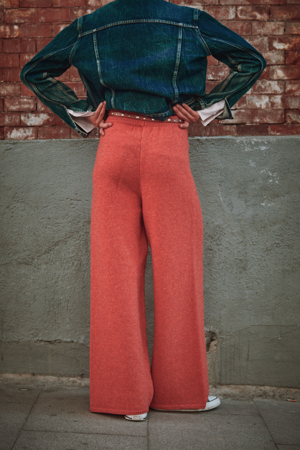 Pantalon HELENE en laine mérinos - Corail