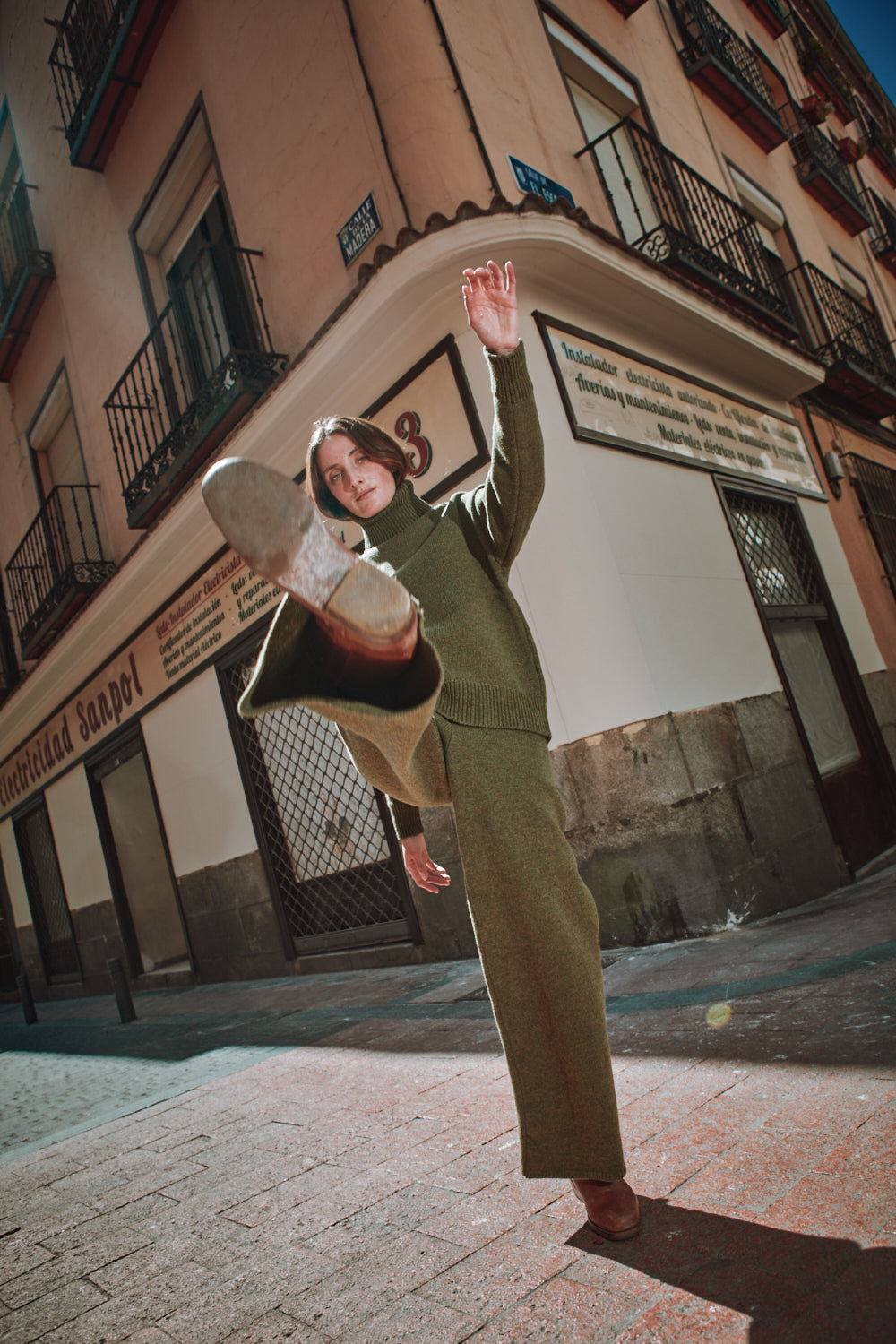 Pantalon HELENE en laine mérinos - Vert olive
