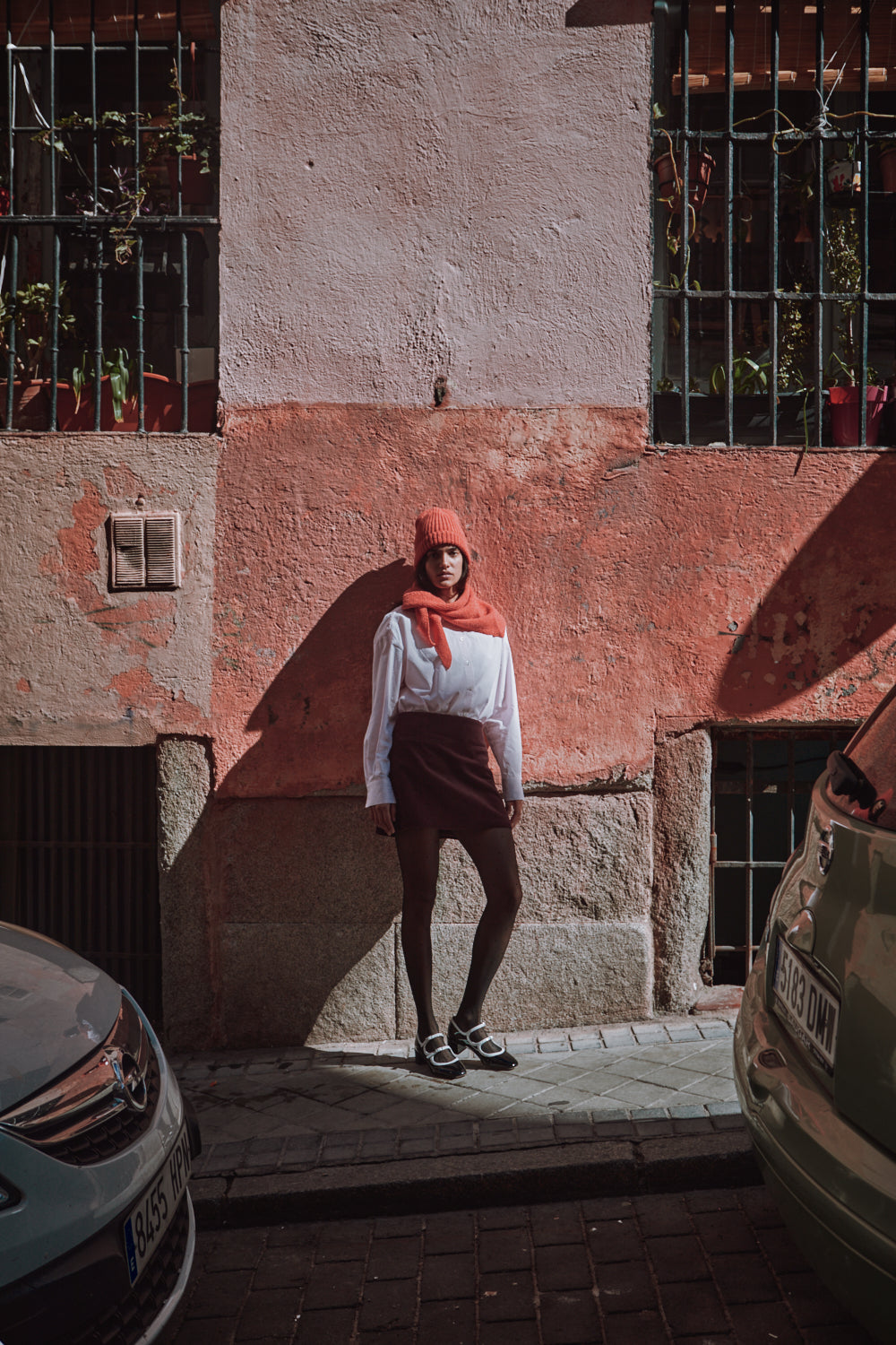Bandana HORTENSE en laine mérinos - Corail