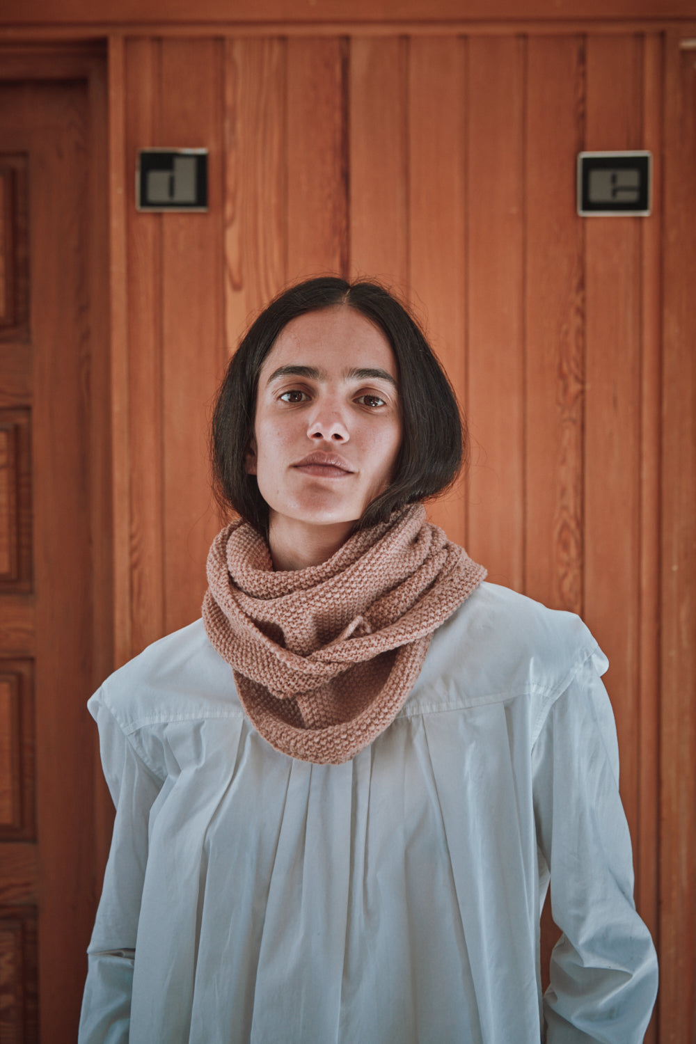 Bandana en laine mérinos HORTENSE - Rose clair