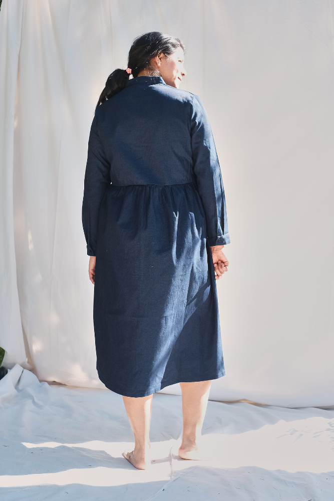 Article #204 - Robe en coton CATHERINE - Indigo