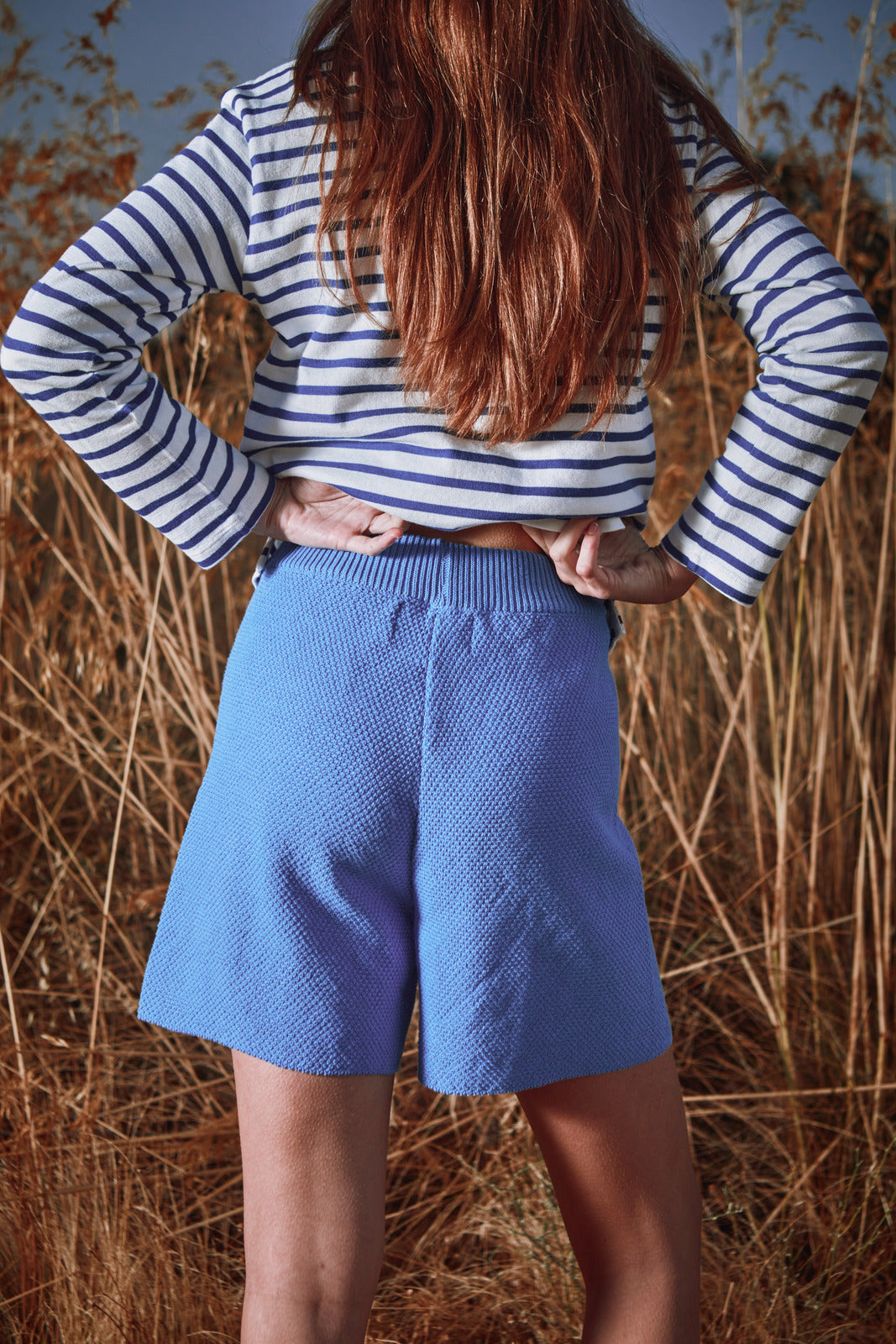 JANE Short slim en coton bio - Bleu cyan