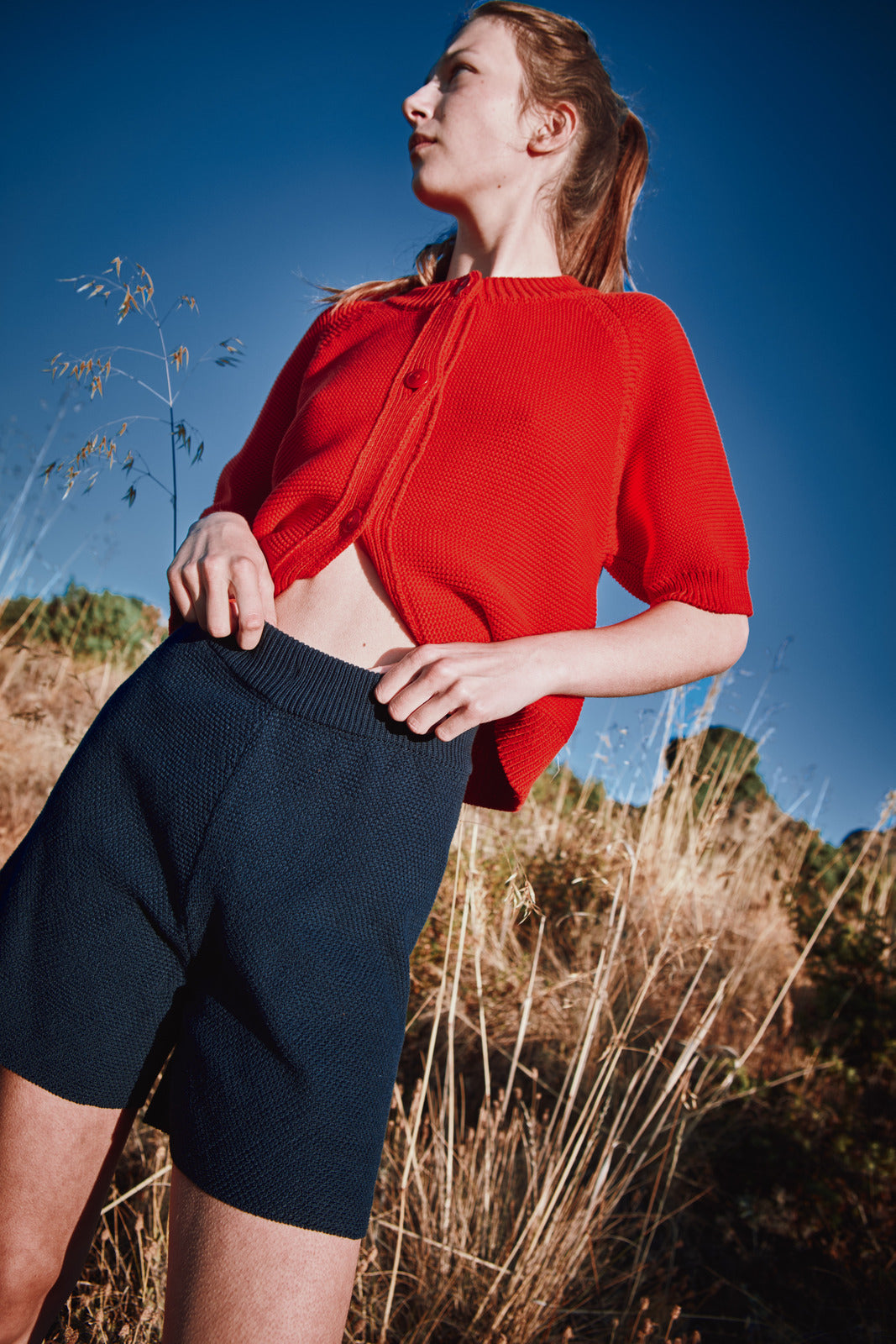 JANE Short slim en coton bio - Bleu marine