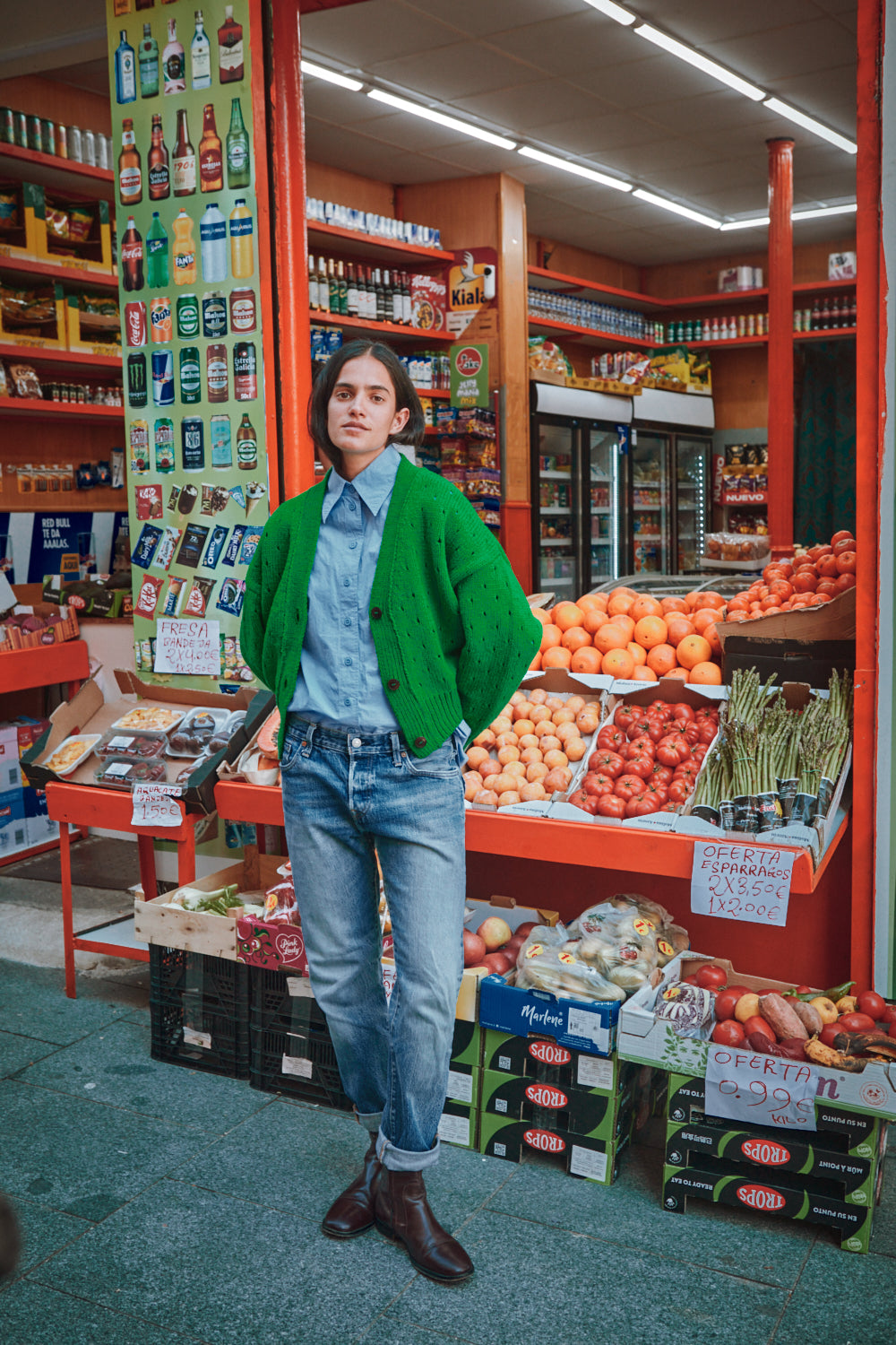KATRINA Cardigan ajouré en laine mérinos - Vert perroquet