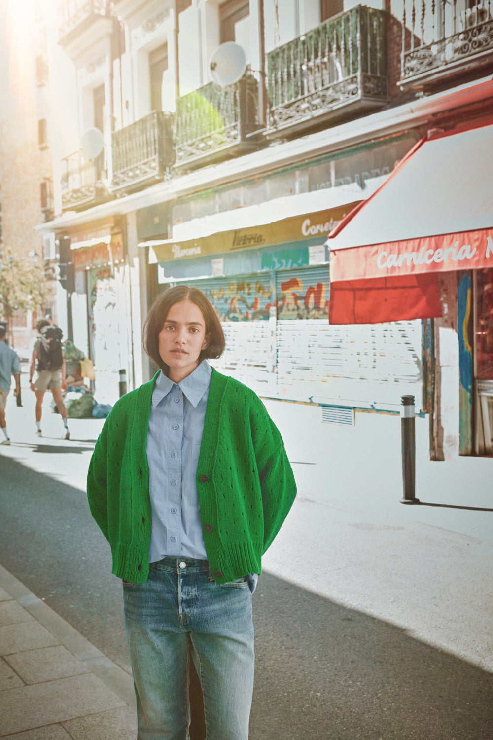 KATRINA Cardigan ajouré en laine mérinos - Vert perroquet