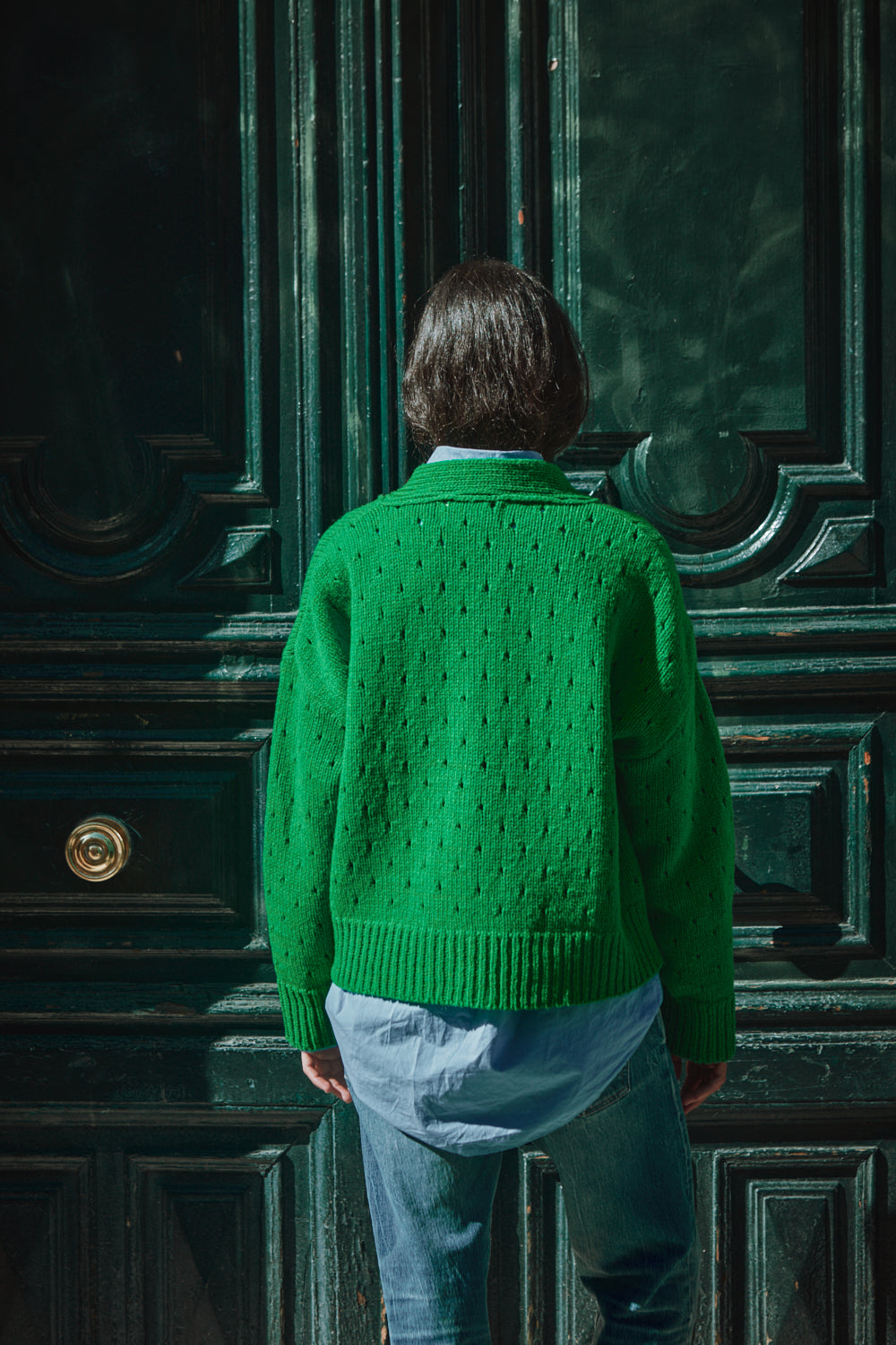 KATRINA Cardigan ajouré en laine mérinos - Vert perroquet