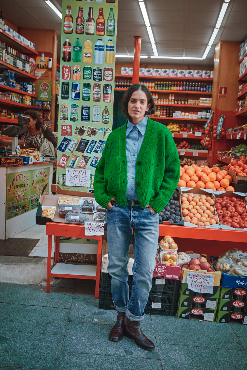 KATRINA Cardigan ajouré en laine mérinos - Vert perroquet