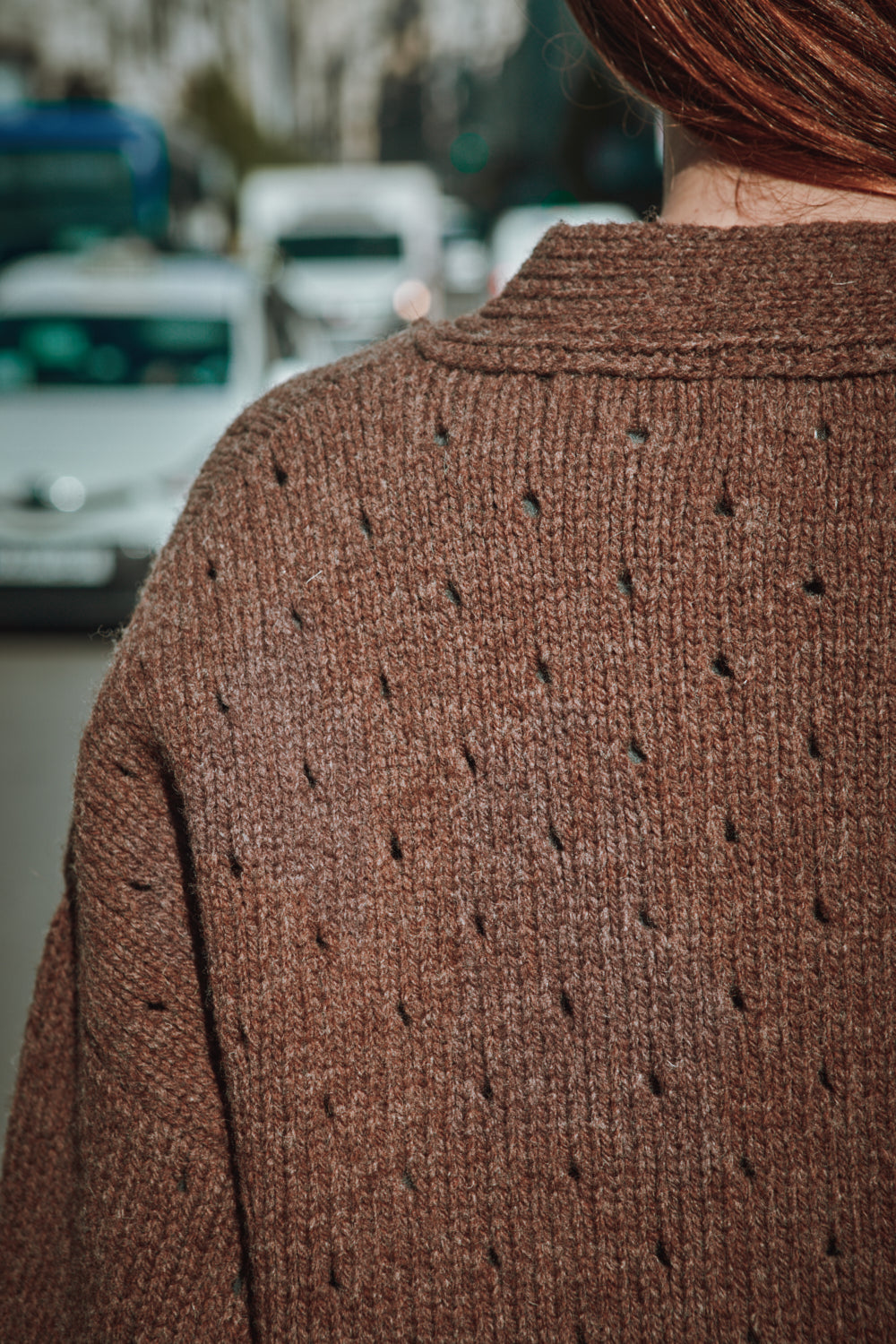 KATRINA Cardigan ajouré en laine mérinos - Chocolat