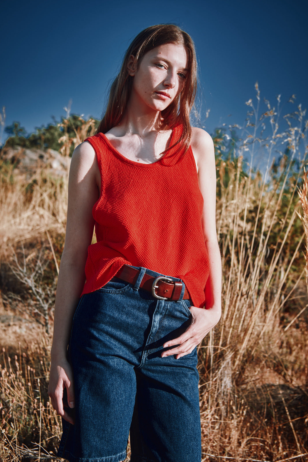 Débardeur LARA en coton biologique - Rouge - L'Envers