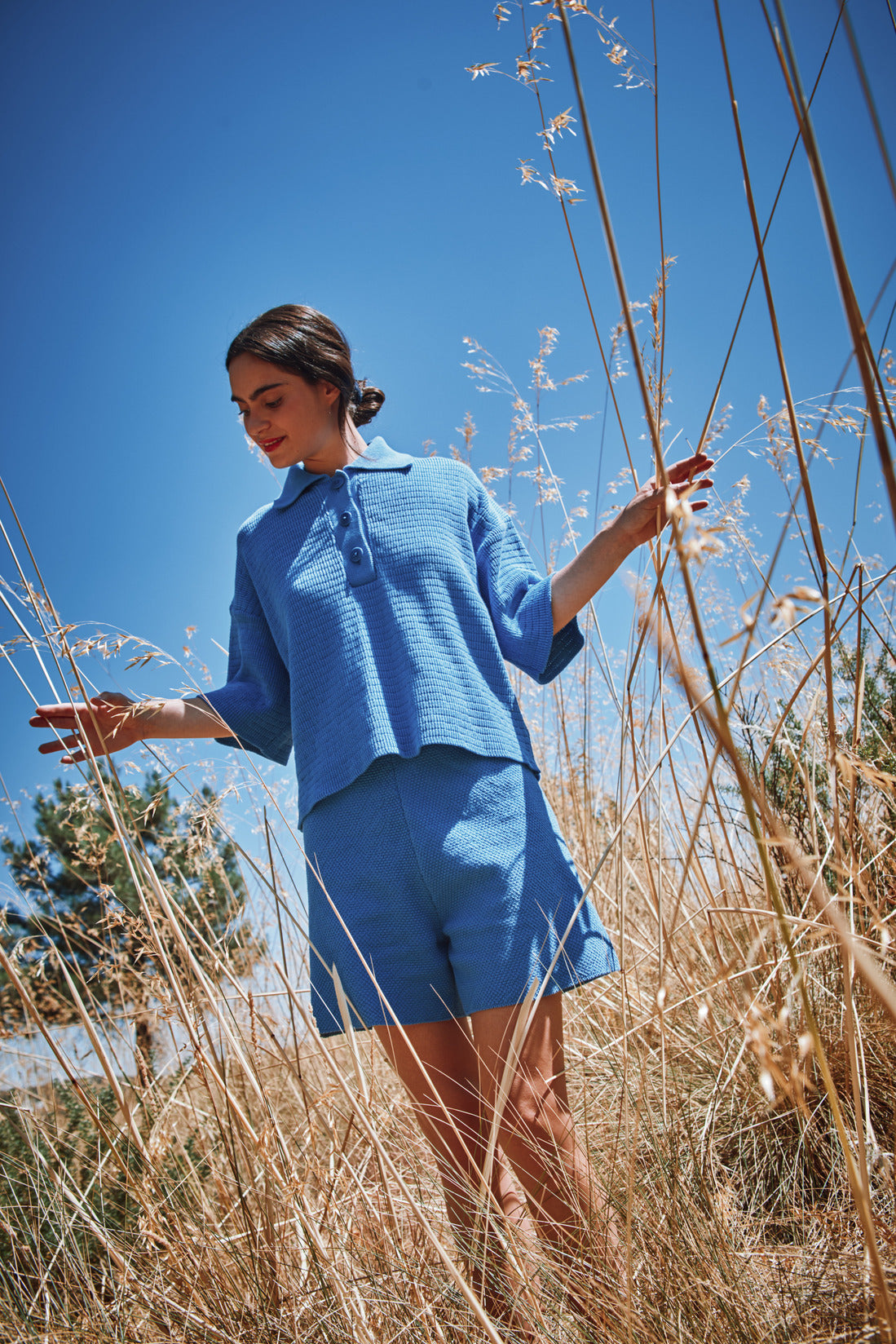 LILI Polo oversize en coton bio - Bleu cyan