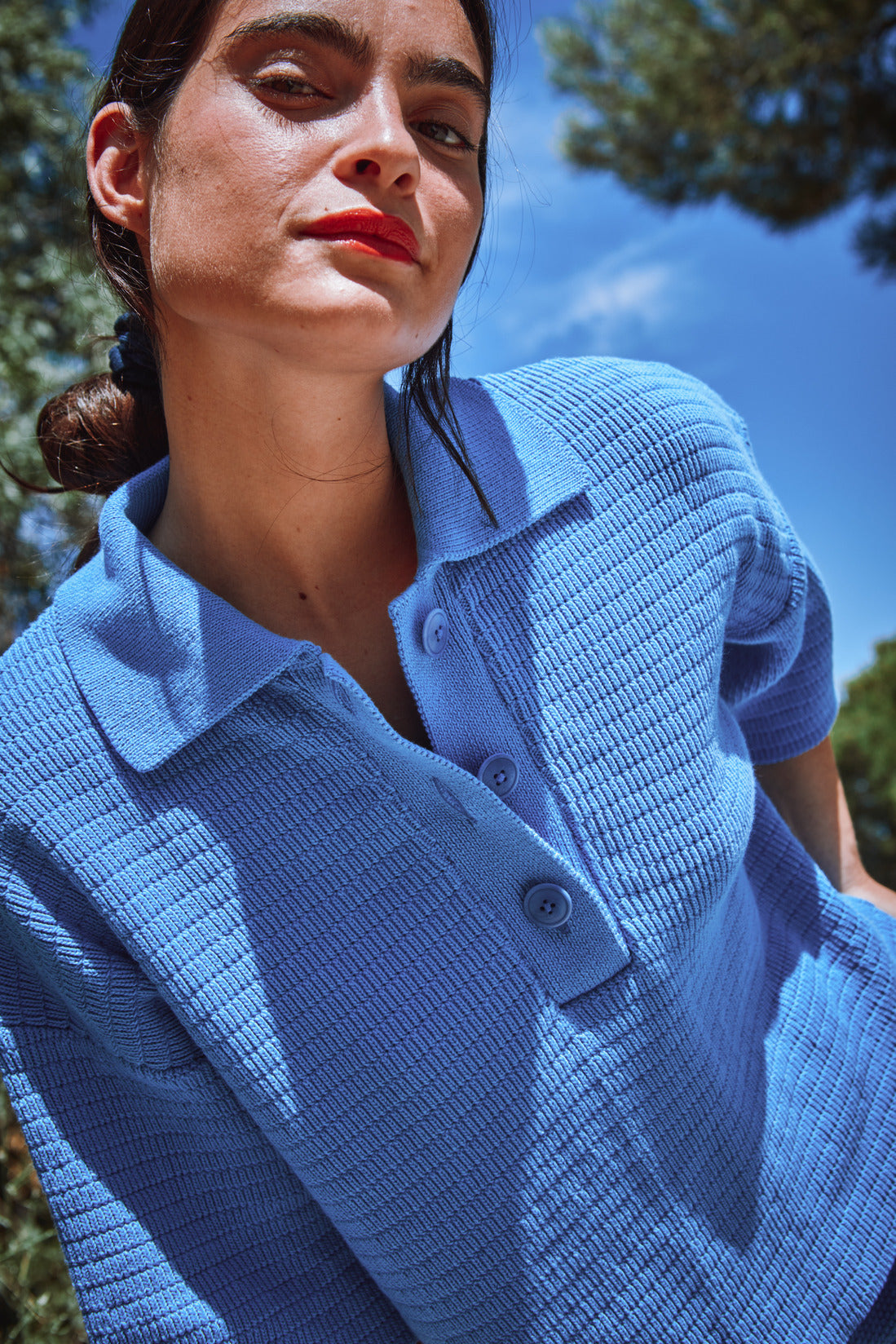 LILI Polo oversize en coton bio - Bleu cyan