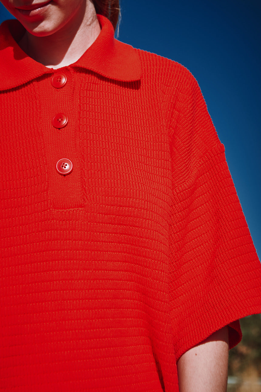 LILI Polo oversize en coton bio - Rouge