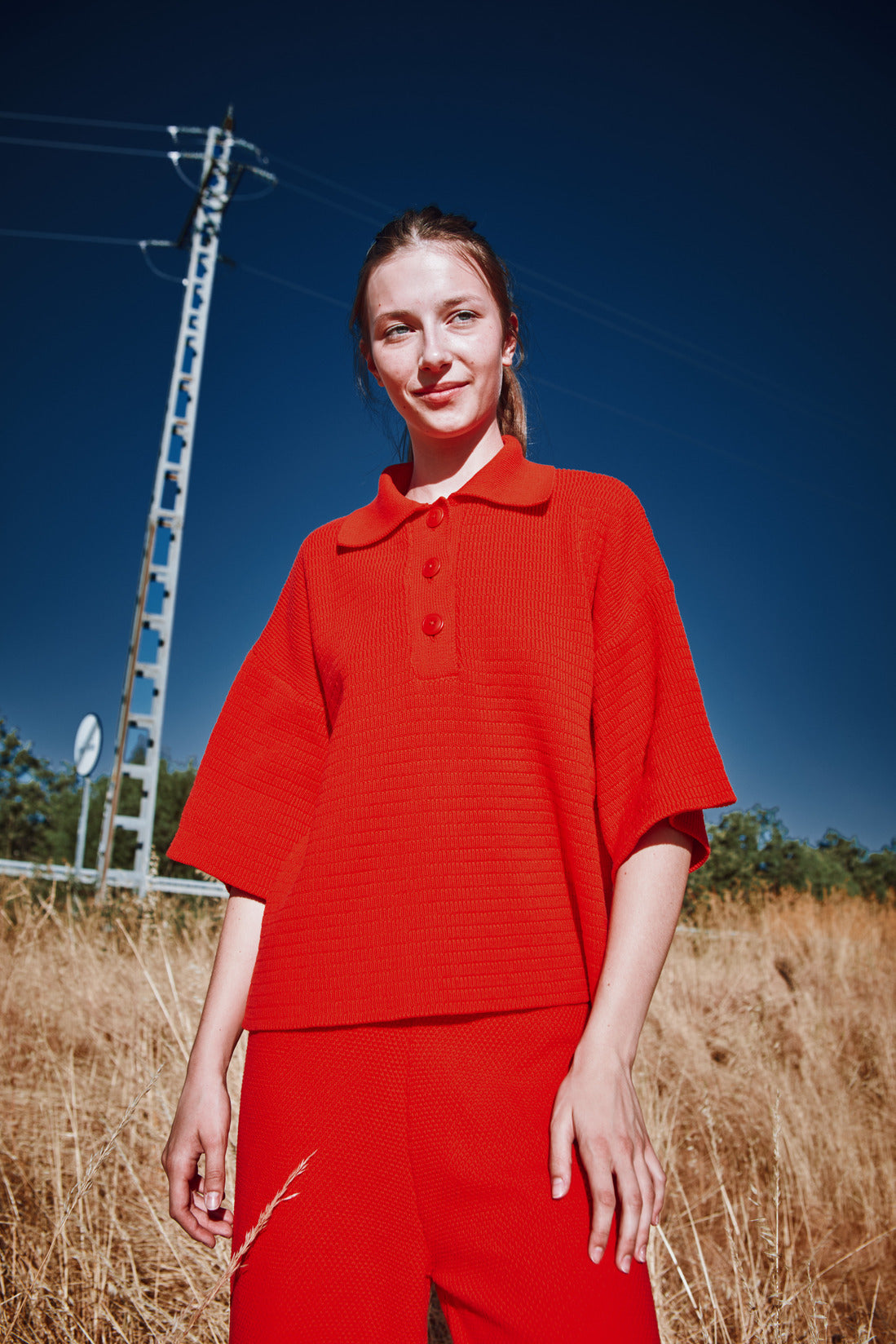 LILI Polo oversize en coton bio - Rouge