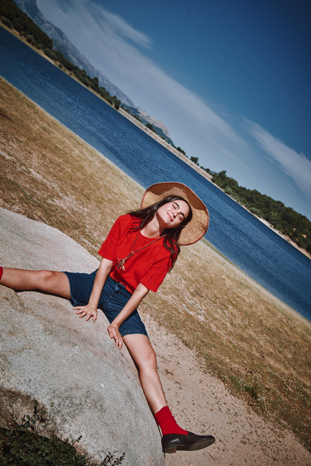 LIZ Top en dentelle en coton biologique - Rouge