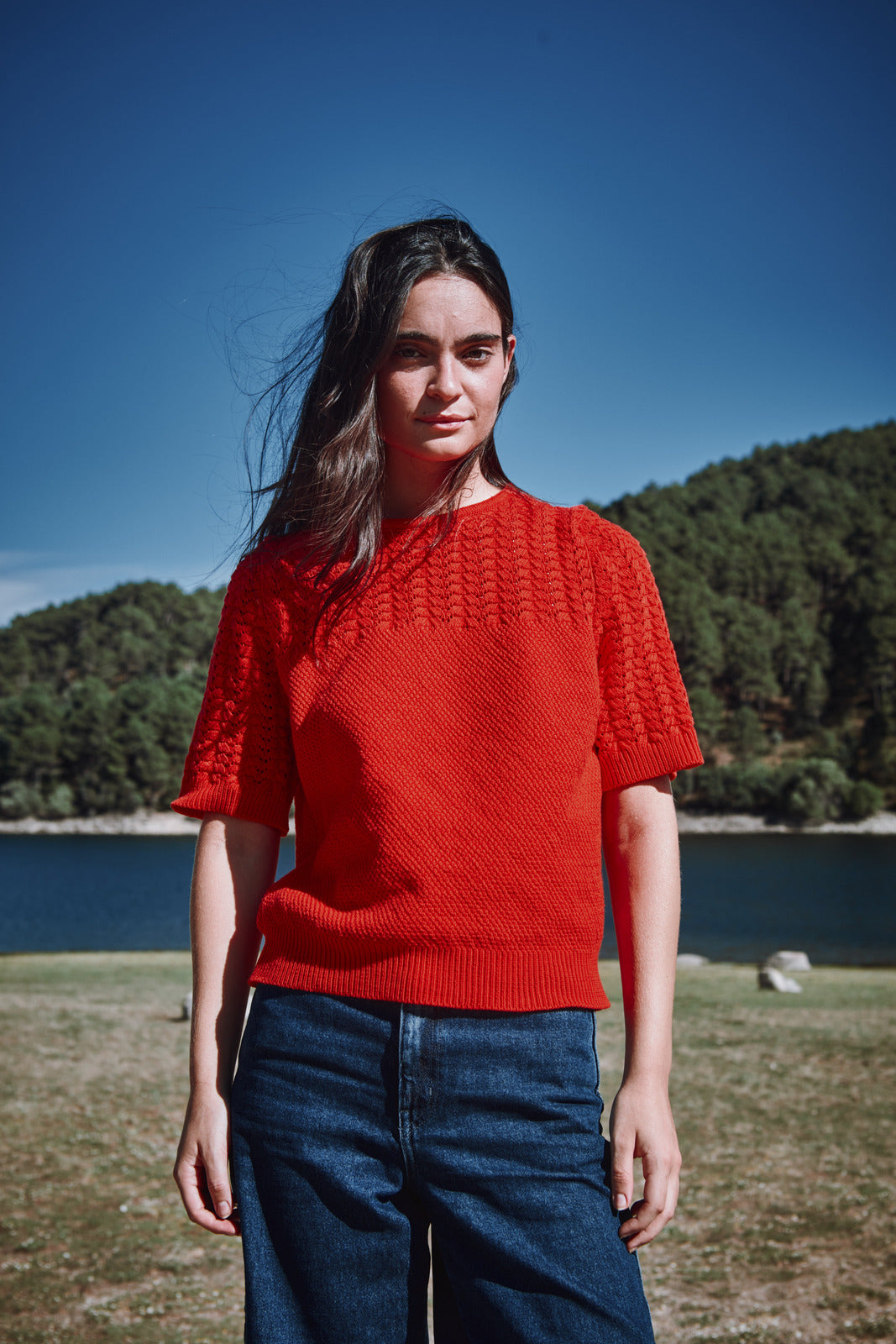 LIZ Top en dentelle en coton biologique - Rouge