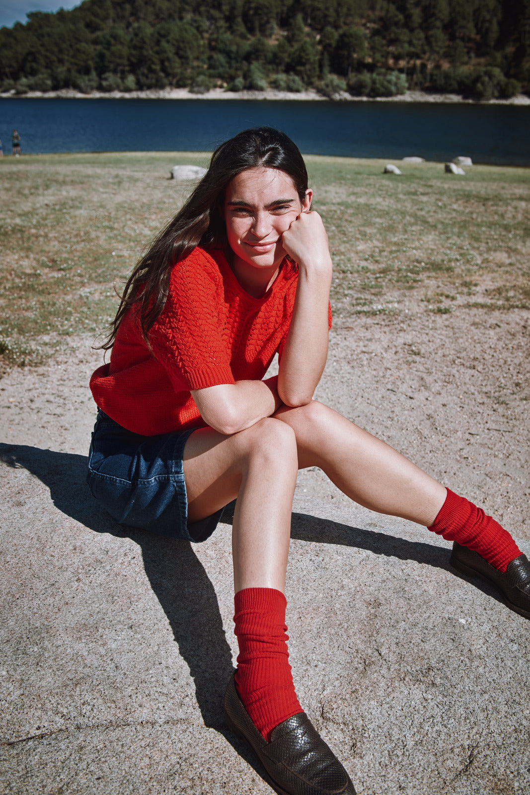 LIZ Top en dentelle en coton biologique - Rouge