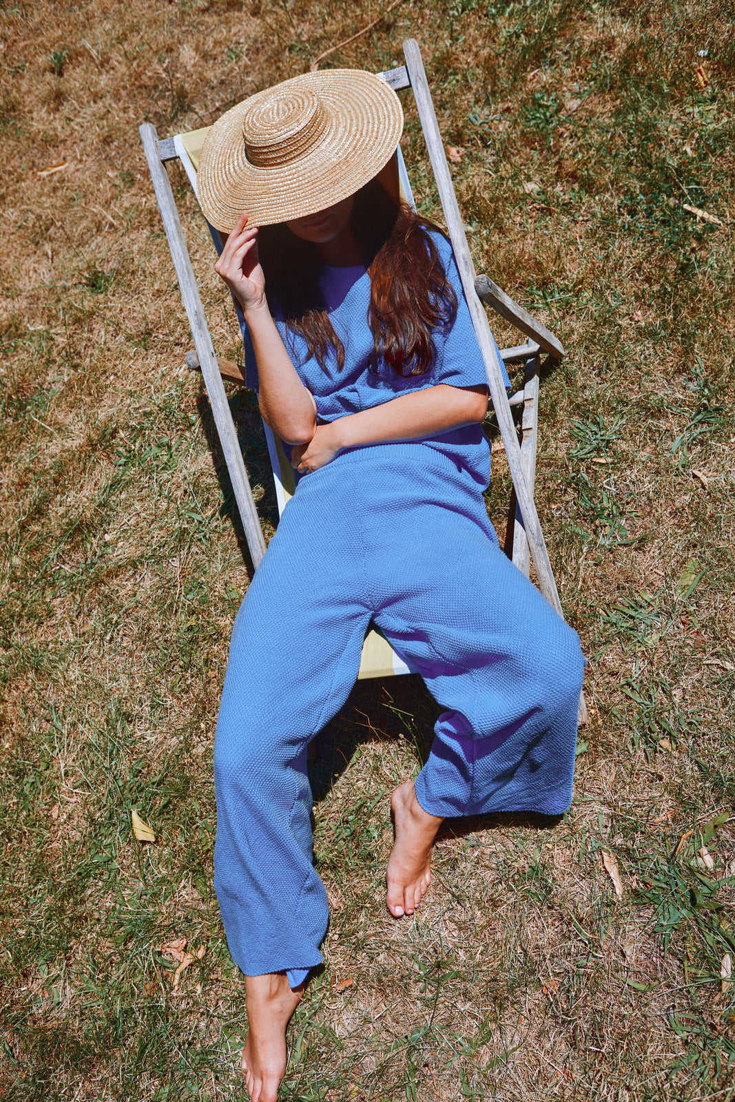 LOUISA Pantalon en coton bio - Bleu cyan