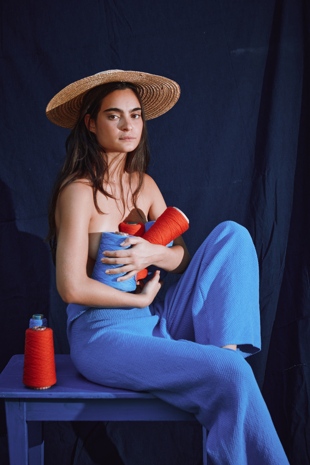 LOUISA Pantalon en coton bio - Bleu cyan