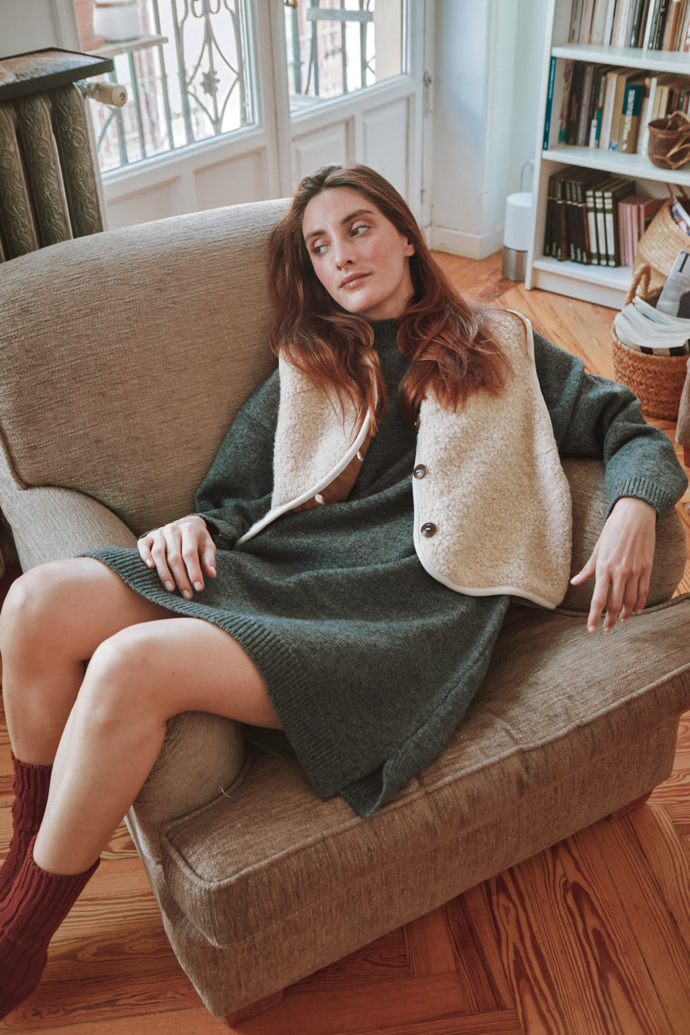Robe pull PERRINE en laine mérinos - Gris cendré