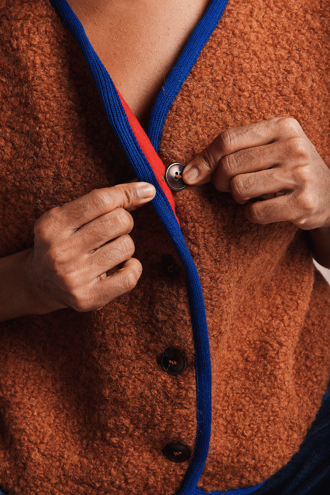 Gilet de berger LUCE en alpaga bouclé - Terra