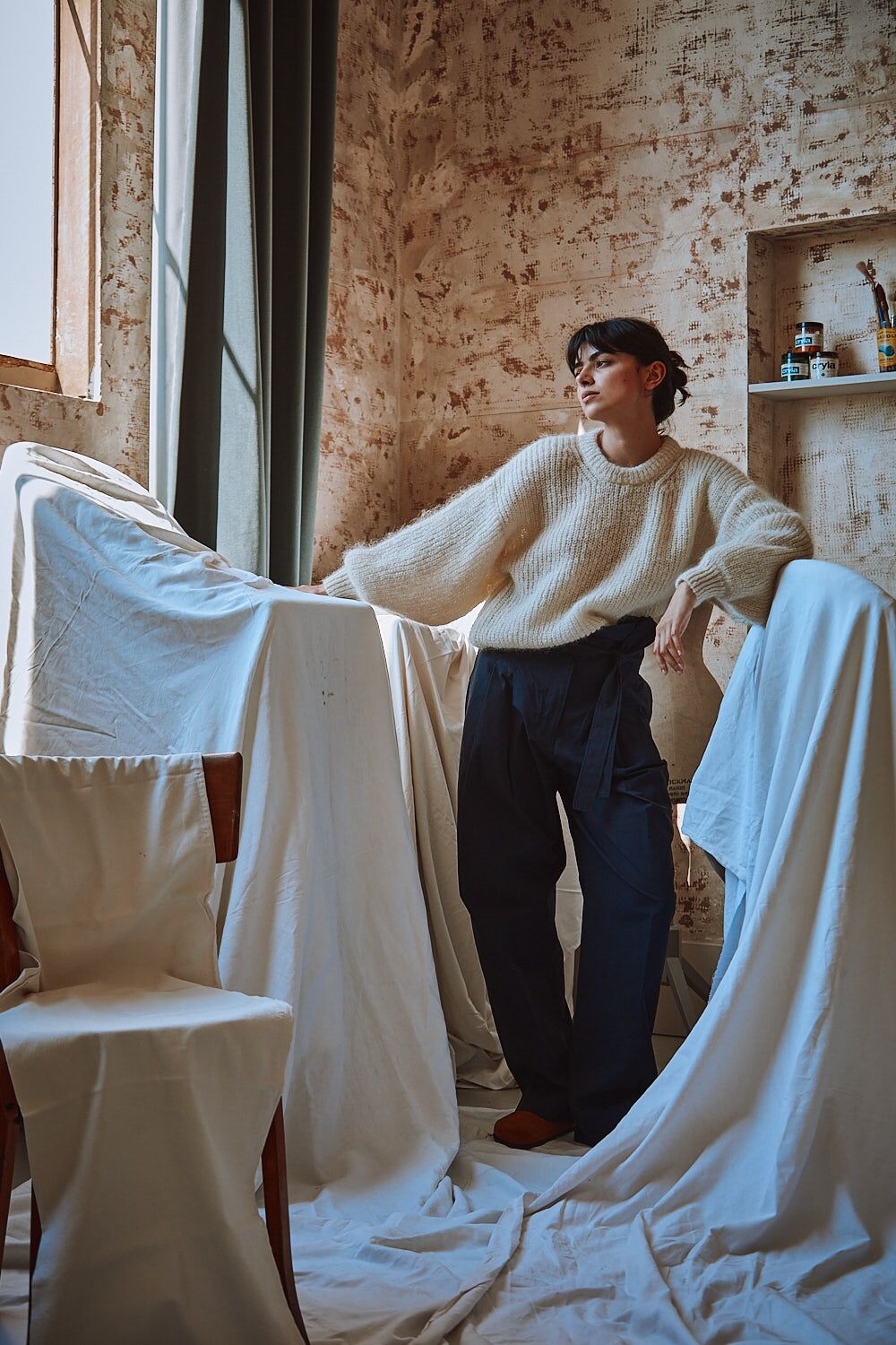 LUCIE Pull chauve-souris en laine mohair - écru, 100% maille sans cruauté et durable - L'envers