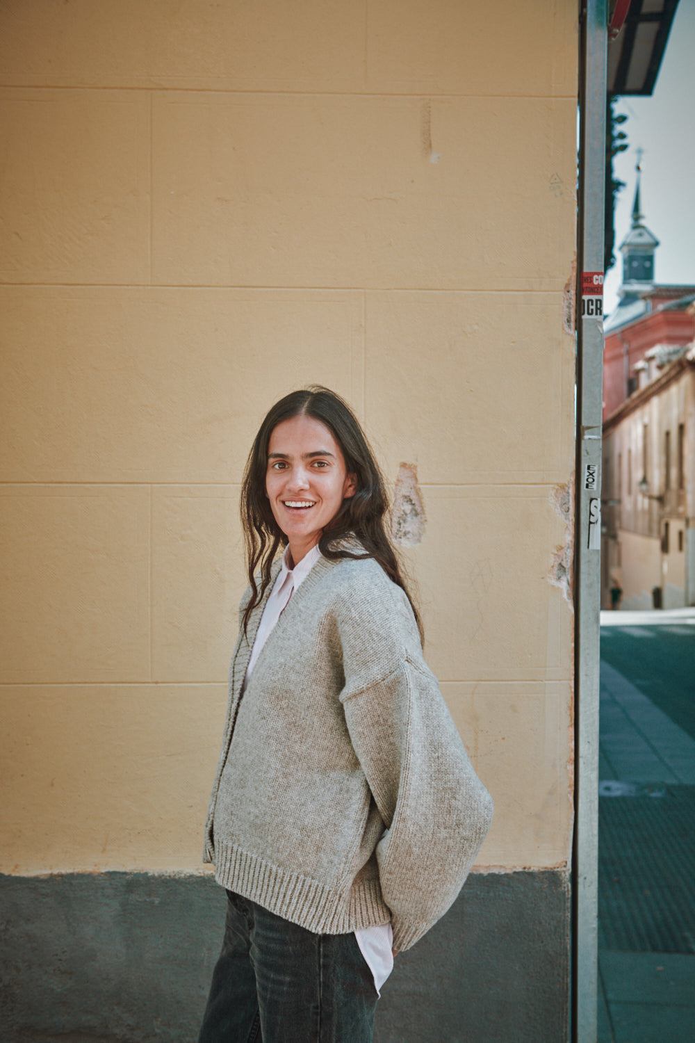 LUNA Cardigan chauve-souris en laine mérinos - Beige