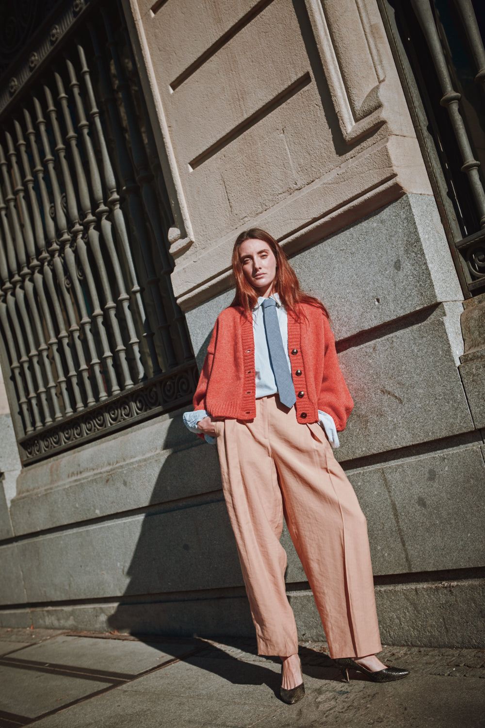 LUNA Cardigan chauve-souris en laine mérinos - Corail