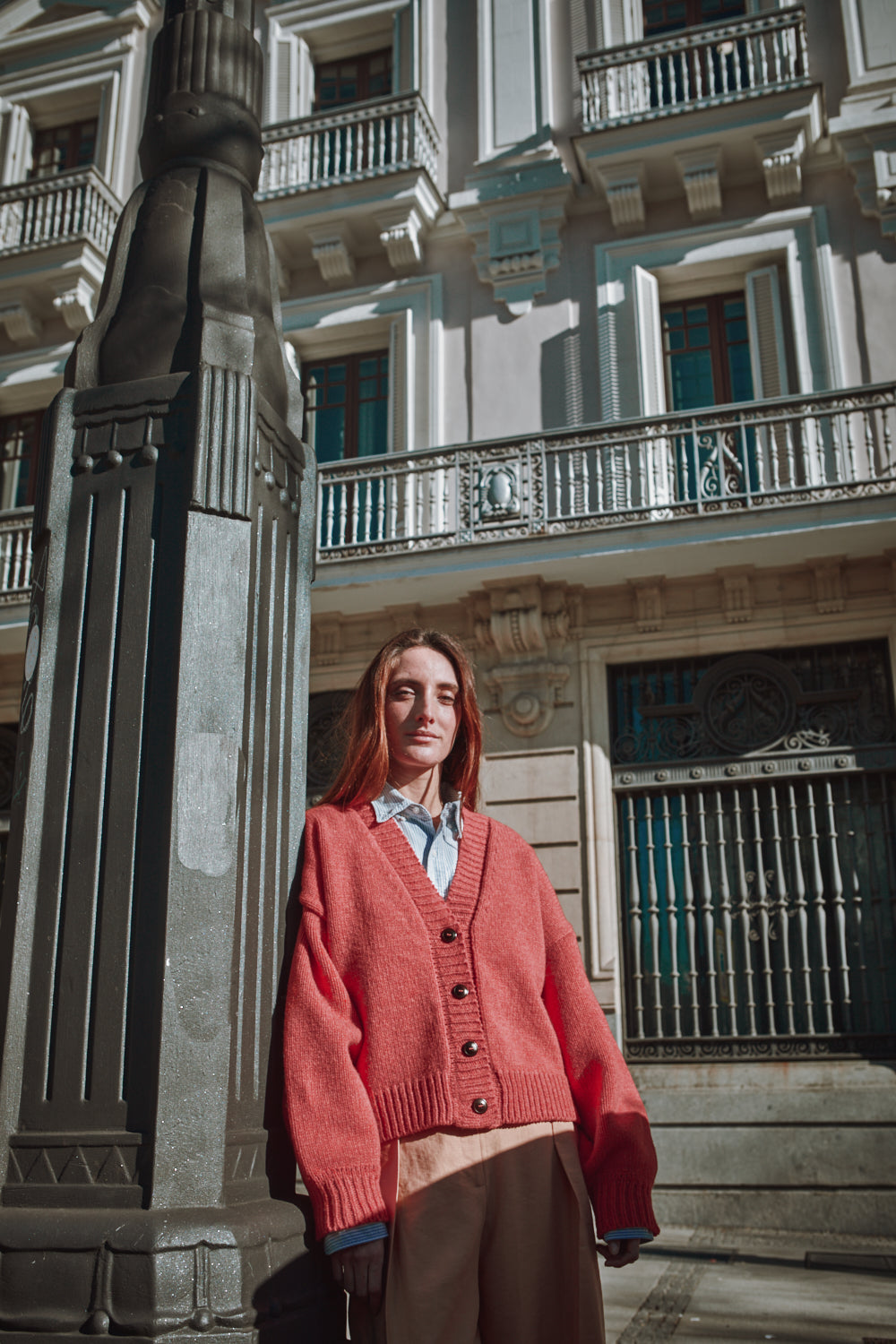 LUNA Cardigan chauve-souris en laine mérinos - Corail