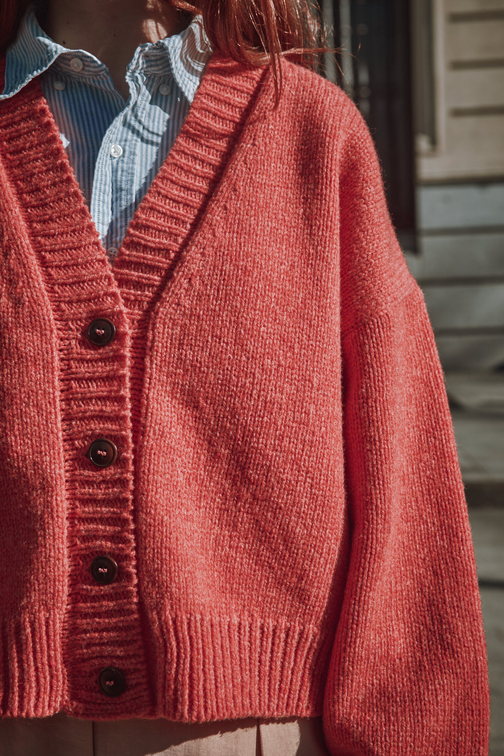 LUNA Cardigan chauve-souris en laine mérinos - Corail