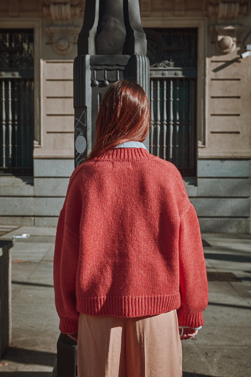 LUNA Cardigan chauve-souris en laine mérinos - Corail