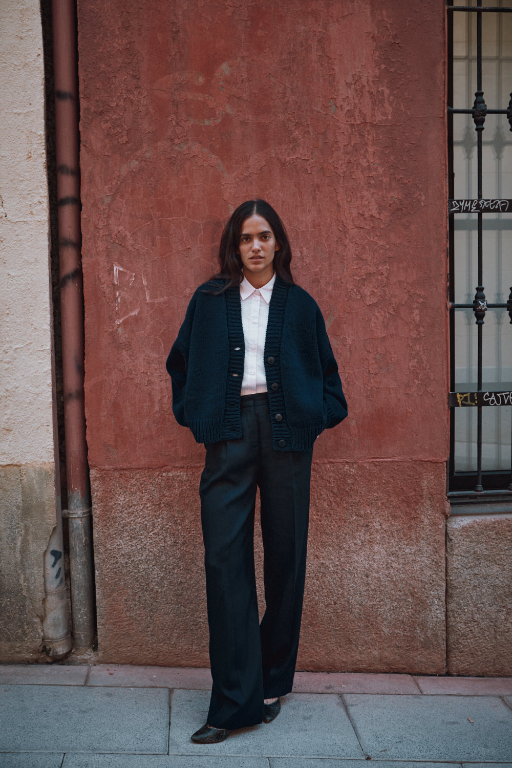 LUNA Cardigan chauve-souris en laine mérinos - Bleu marine