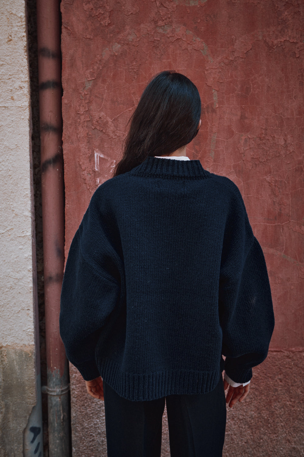 LUNA Cardigan chauve-souris en laine mérinos - Bleu marine