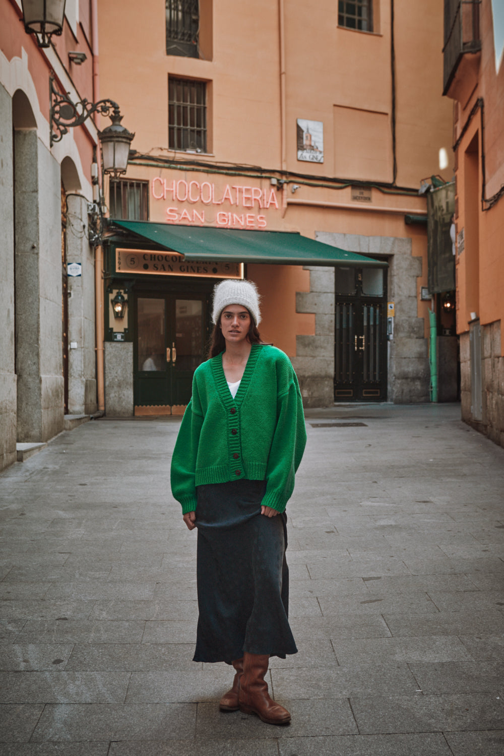 LUNA Cardigan chauve-souris en laine mérinos - Vert perroquet