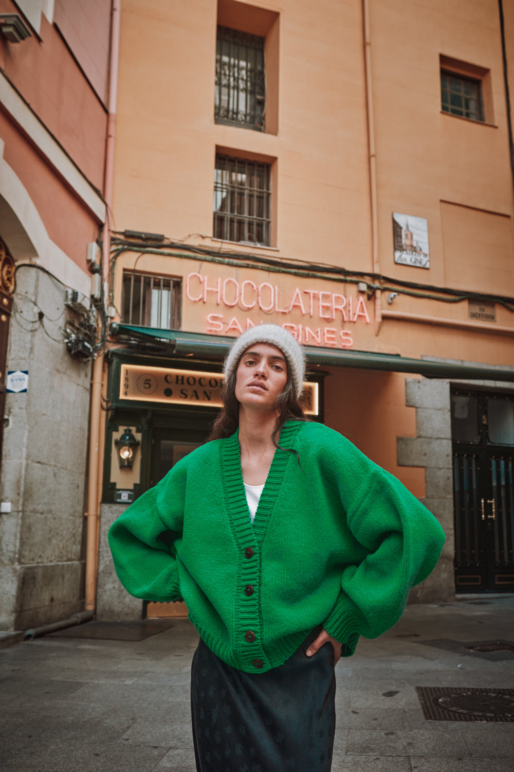 LUNA Cardigan chauve-souris en laine mérinos - Vert perroquet