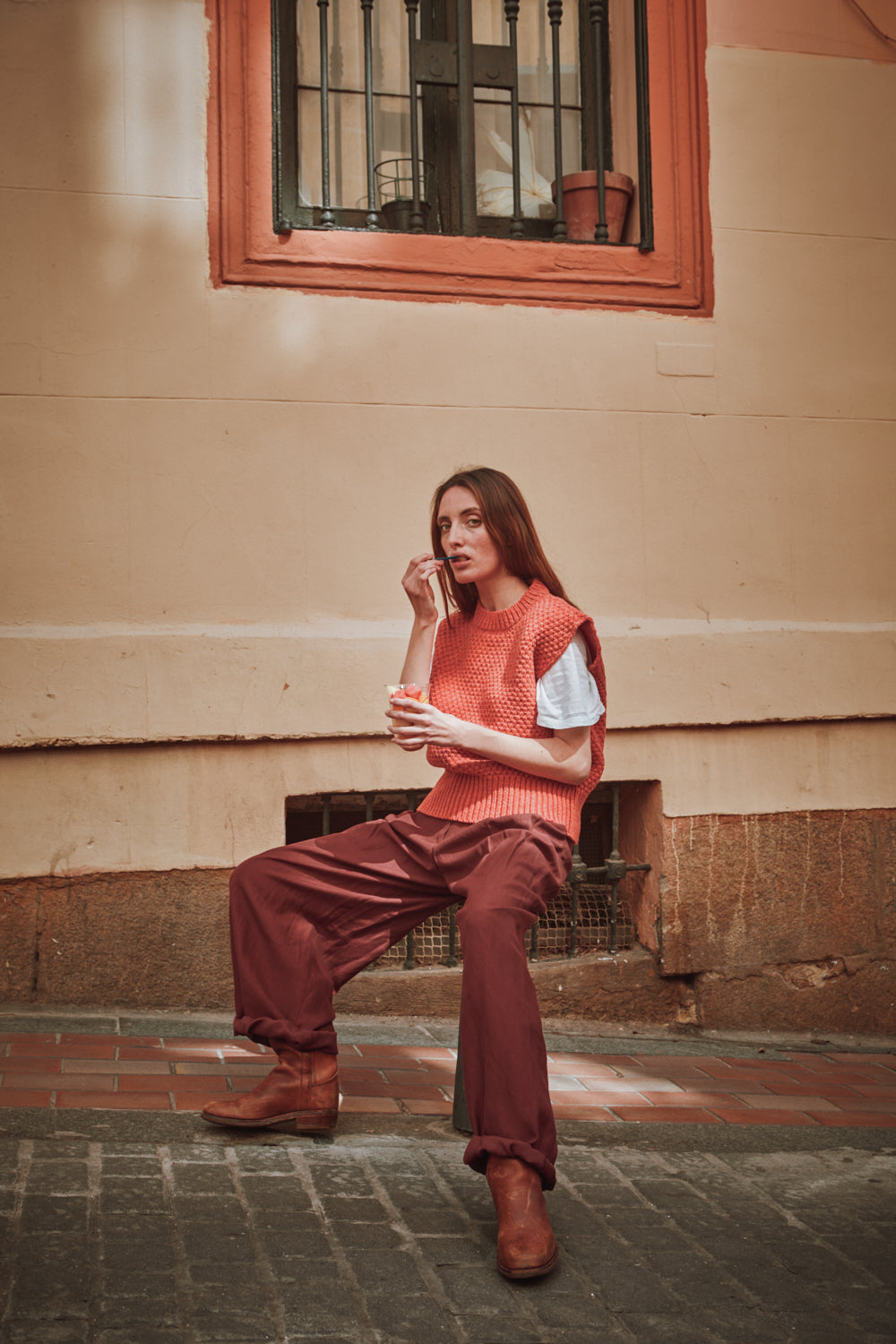 MAIA Pull sans manches en laine mérinos - Coral