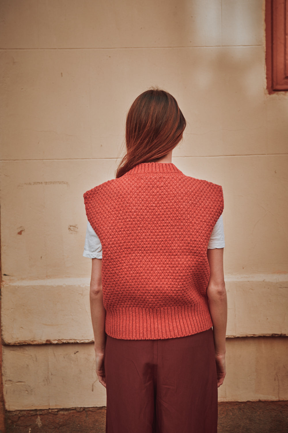 MAIA Pull sans manches en laine mérinos - Coral