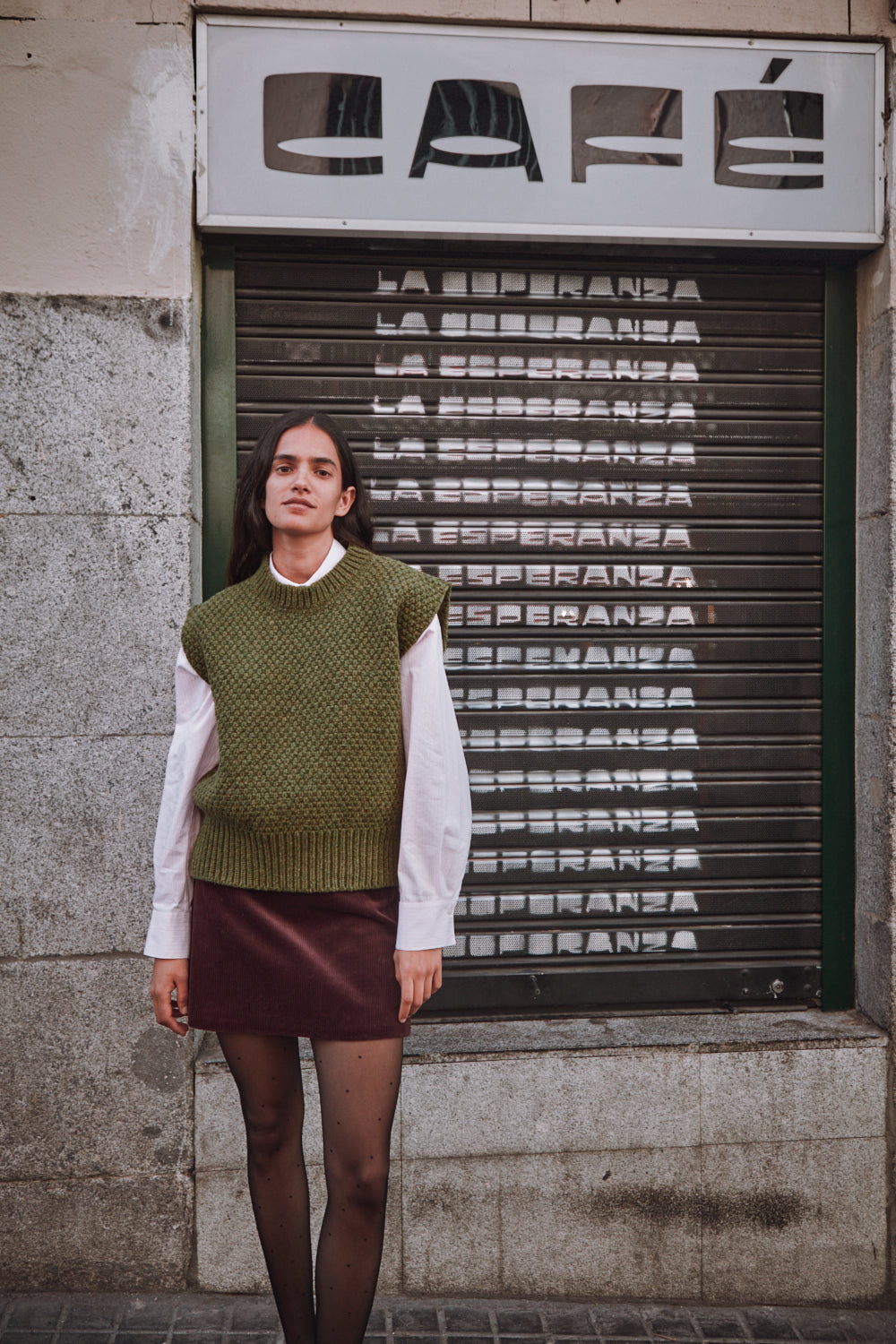MAIA Pull sans manches en laine mérinos - Vert olive