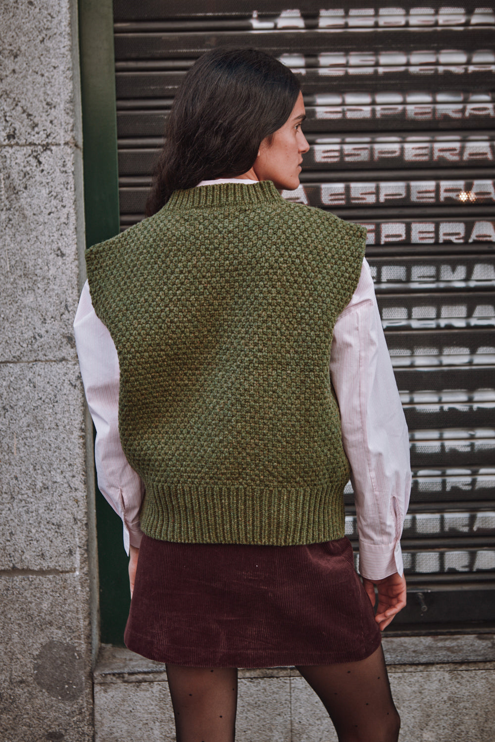 MAIA Pull sans manches en laine mérinos - Vert olive