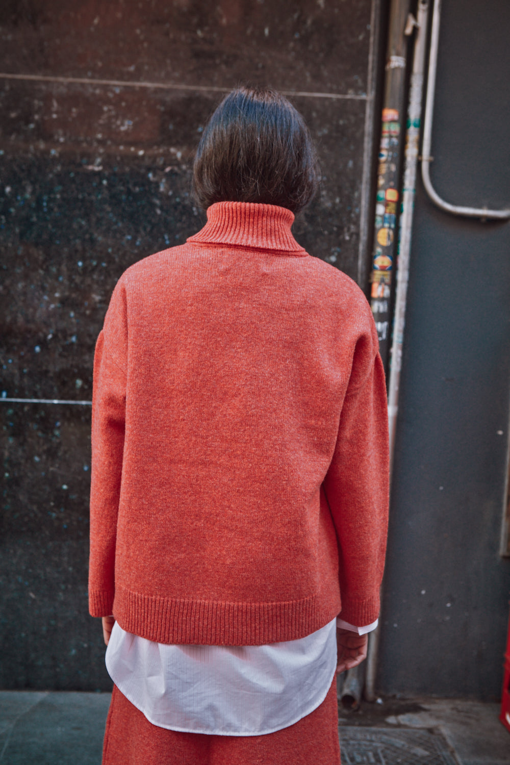Pull léger à col roulé en laine mérinos MICHELLE - Coral