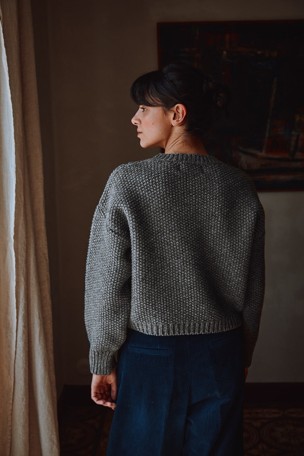 PAOLA Pull irlandais en laine mérinos - Gris cendré - 100% maille sans cruauté et durable - L'envers