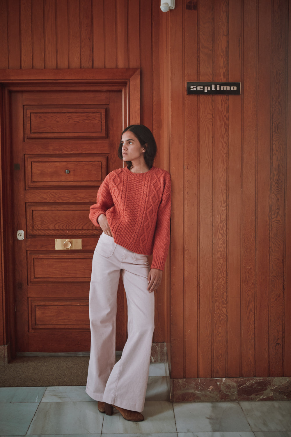 PAOLA Pull irlandais torsadé en laine mérinos - Coral