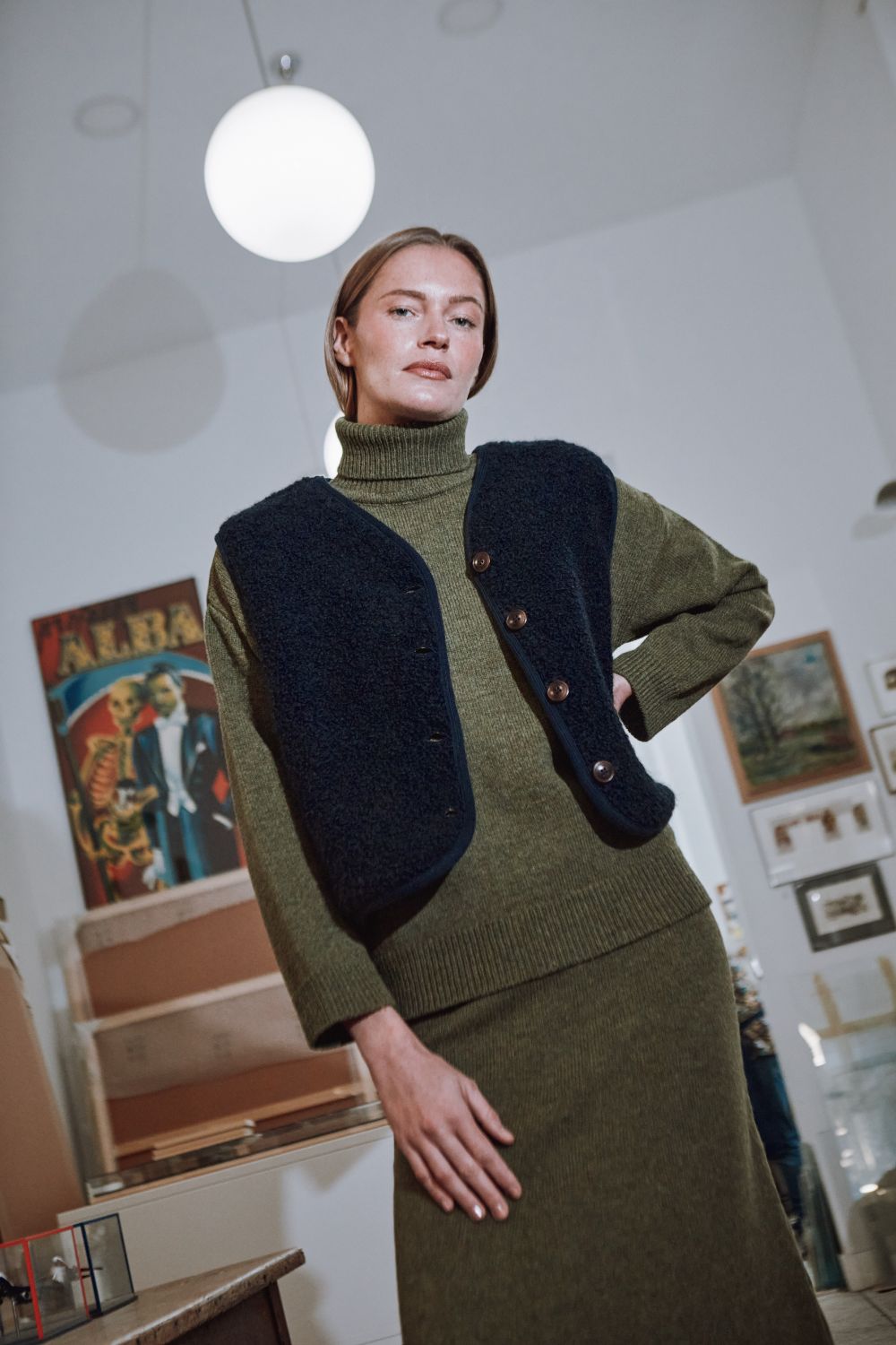 Gilet de berger LUCE en alpaga bouclé - Bleu marine