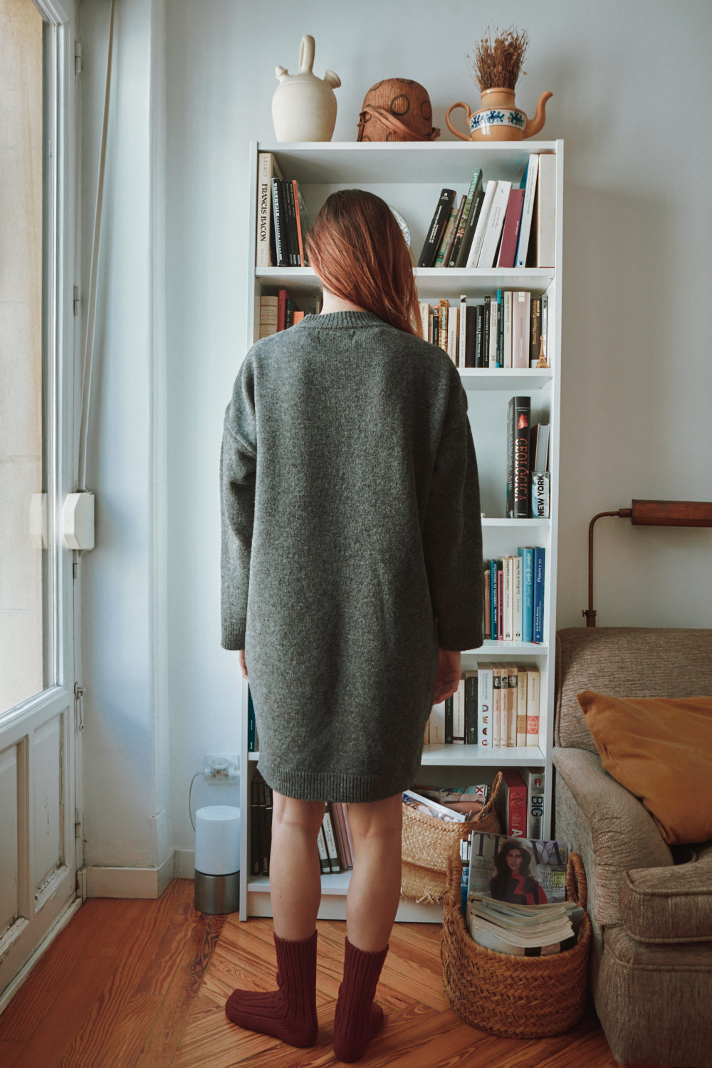 Robe pull PERRINE en laine mérinos - Gris cendré