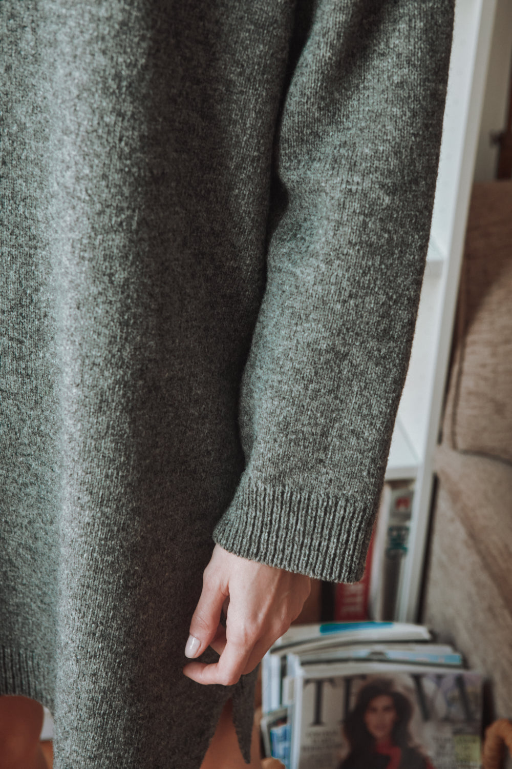 Robe pull PERRINE en laine mérinos - Gris cendré