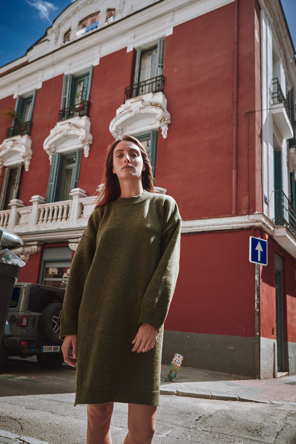 Robe pull PERRINE en laine mérinos - Vert olive