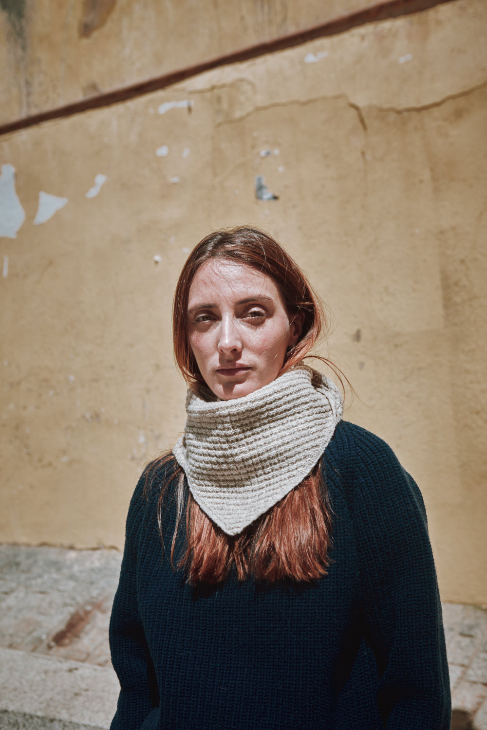 Bandana gaufré ROCIO en laine mérinos - Beige