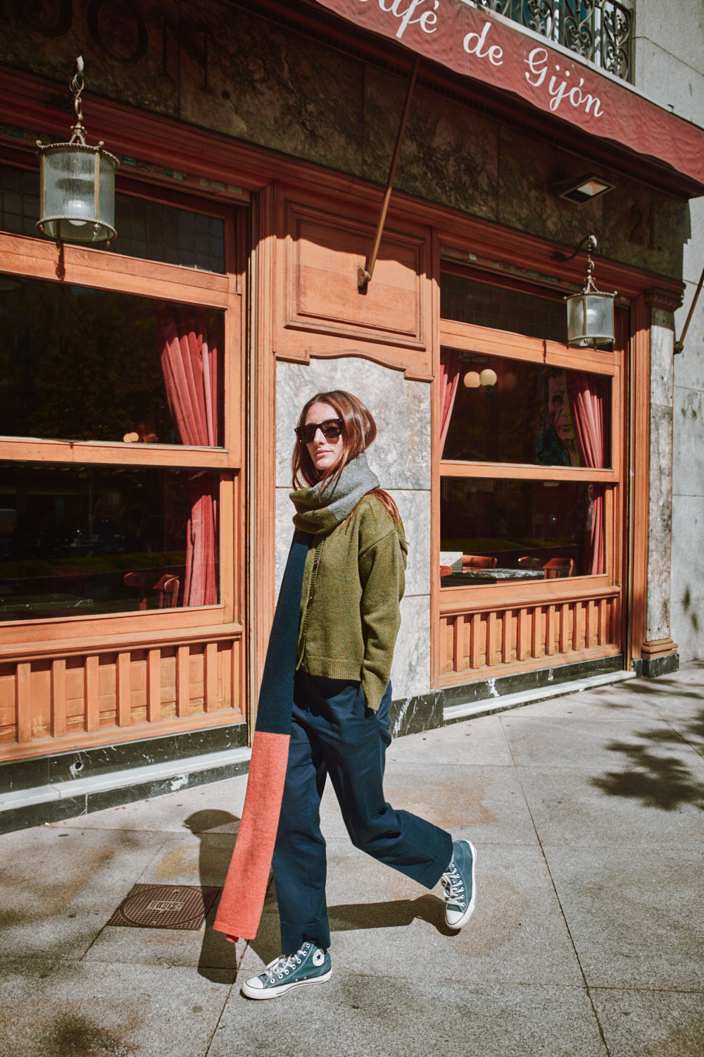 SANDRA Cardigan à col cheminée en laine mérinos - Vert olive