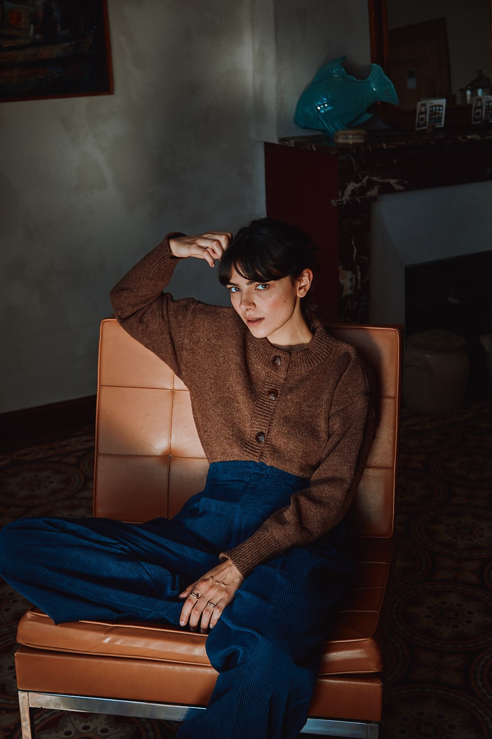 SANDRA Cardigan à col cheminée en laine mérinos - Chocolat - 100% cruelty- free and sustainable knitwear - L'envers